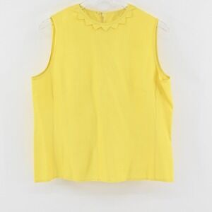 Louis Feraud Silk Top Womens Size XL Yellow Sleeveless Casual Neck Detail Blouse